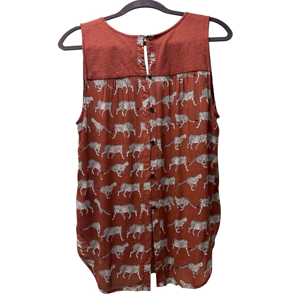 Lucky Brand Cheetah Print Boho Tank Top Large Rust Sleeveless Festival - Picture 3 of 13